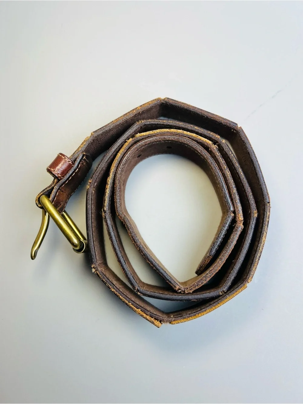 Vintage Fossil Genuine Leather Belt Brown Brass Buckle Western Y2K 40